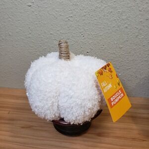 Fall Autumn Boucle Pumpkin Decor White Thanksgiving Cute Fuzzy Decorative NWT
